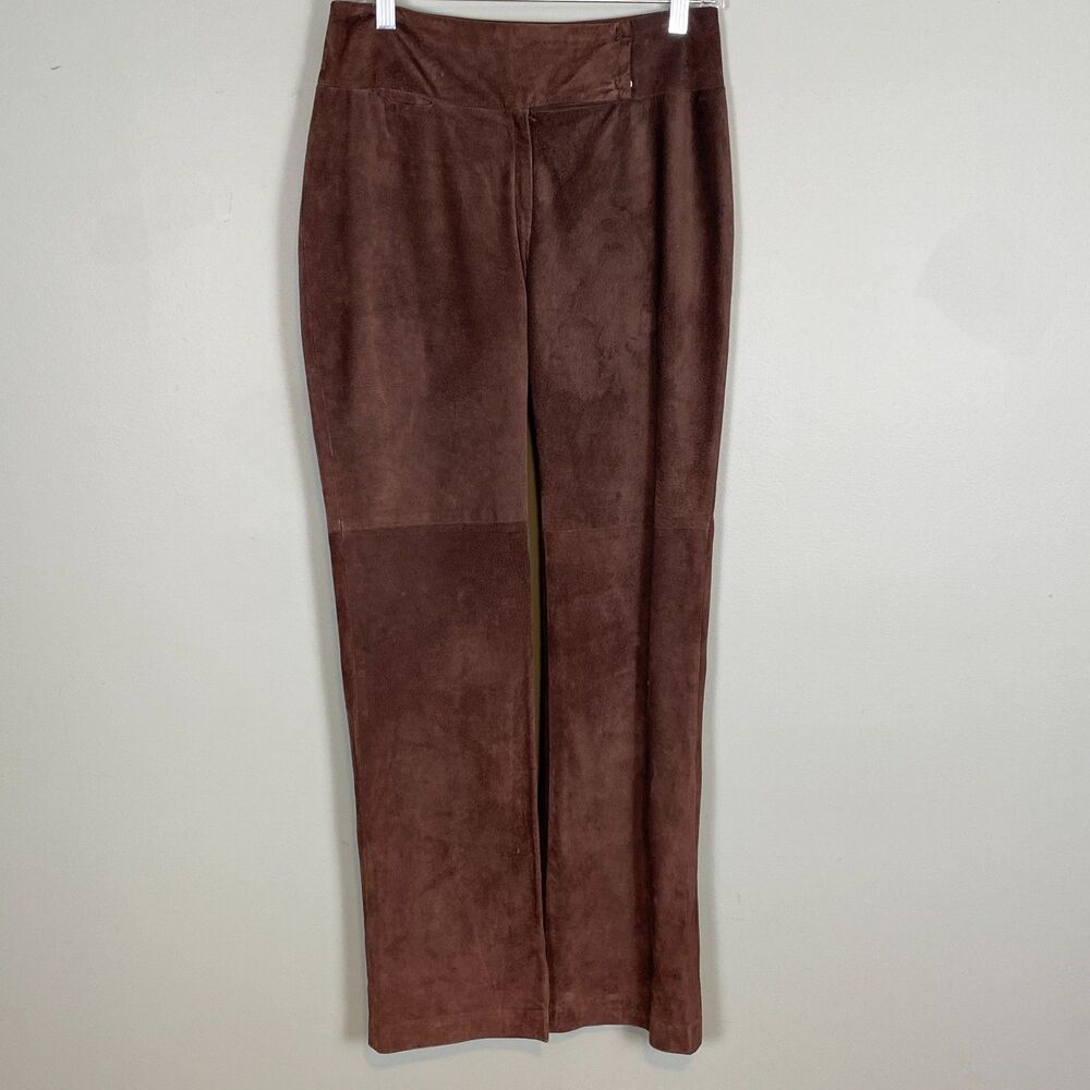 BCBG Leather Suede Pants Womens 4 Brown Straight Leg Nordstrom Western Rock